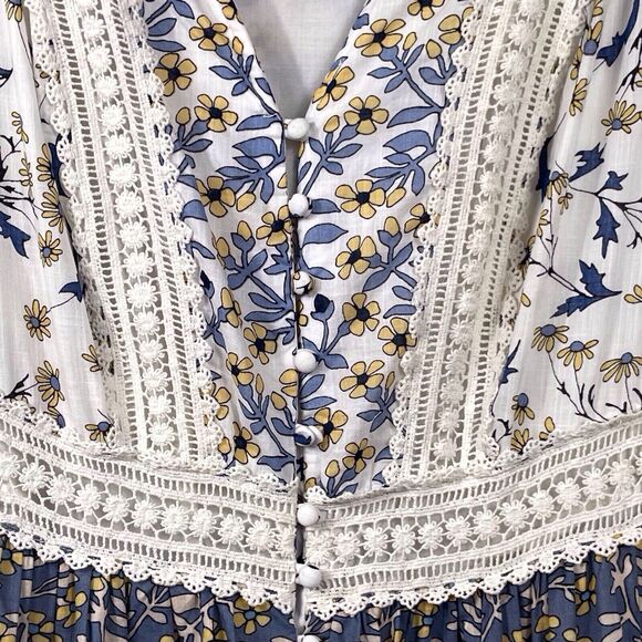 Anthropologie Blue and Cream Floral Midi Dress - Picture 7 of 16